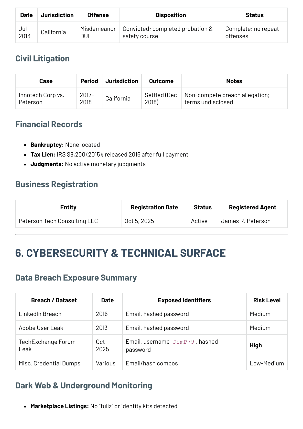 Legal records and breach exposure