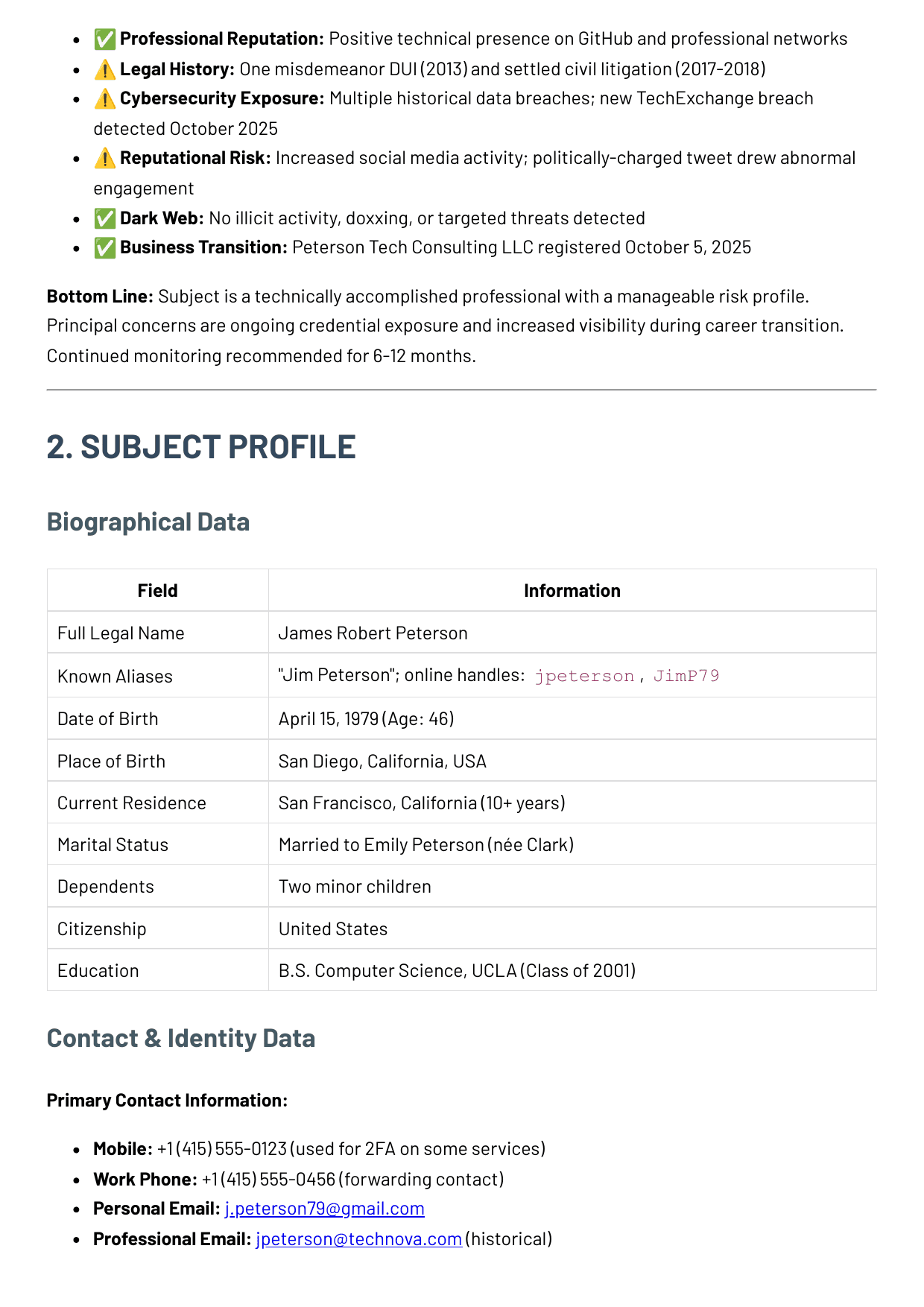 Subject profile and contact pivots