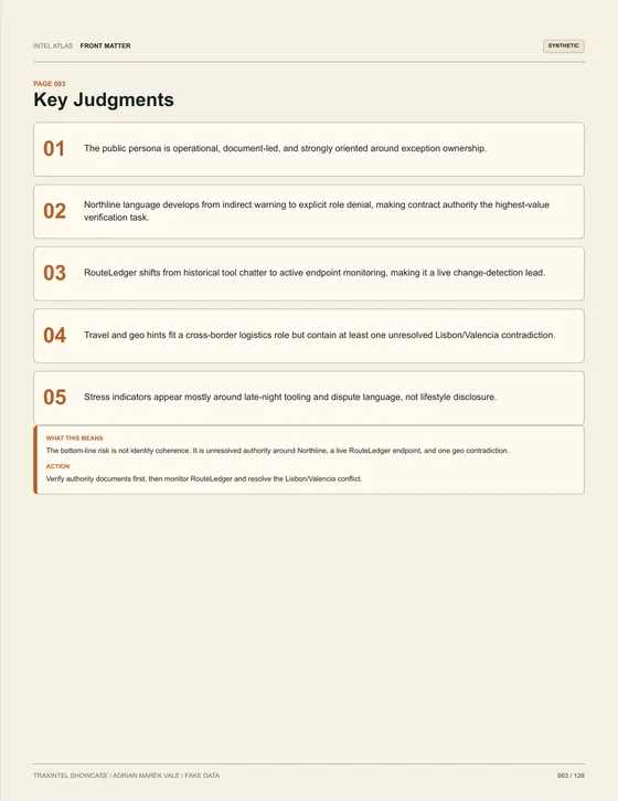Page 003 of the sample report: Key Judgments