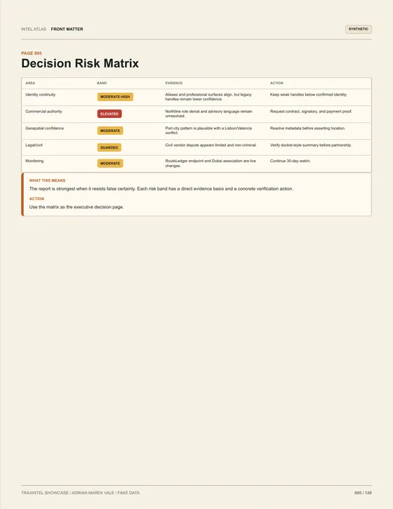 Page 005 of the sample report: Decision Risk Matrix