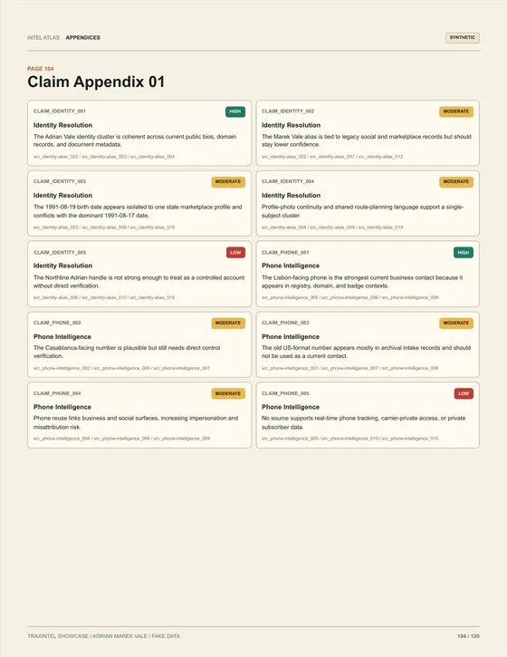 Page 104 of the sample report: Claim Appendix 01