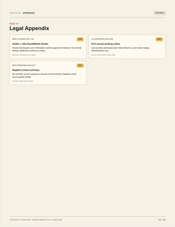 Page 110 of the sample report: Legal Appendix